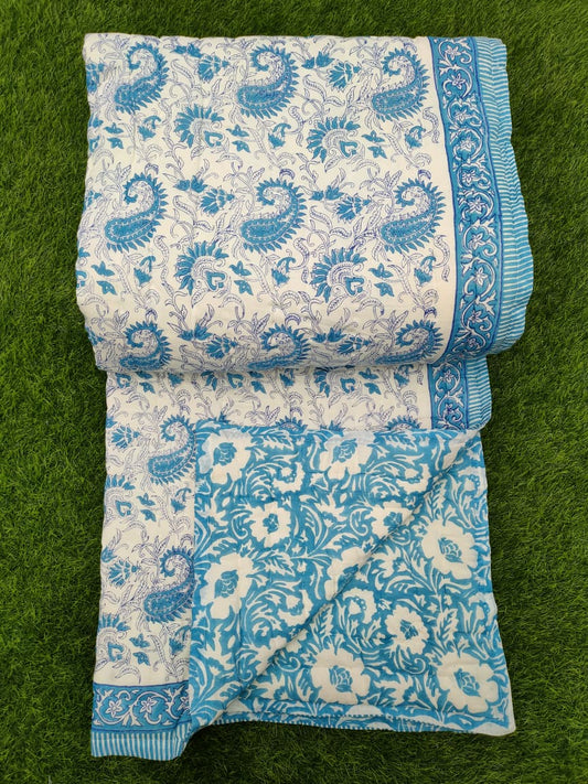 Hand Block Printed Cotton Quilt - 90x108 Inches 