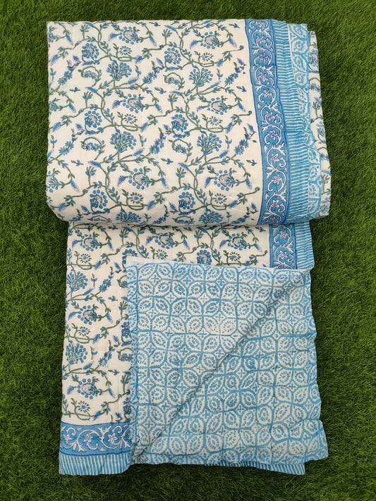 Hand Block Printed Cotton Quilt - 90x108 Inches 