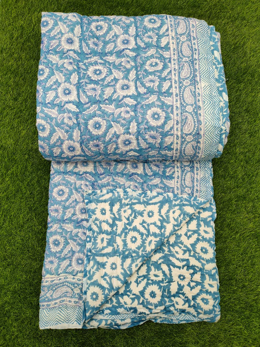 Hand Block Printed Cotton Quilt - 90x108 Inches 