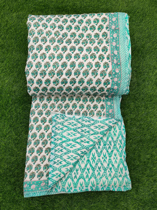 Hand Block Printed Cotton Quilt - 90x108 Inches 
