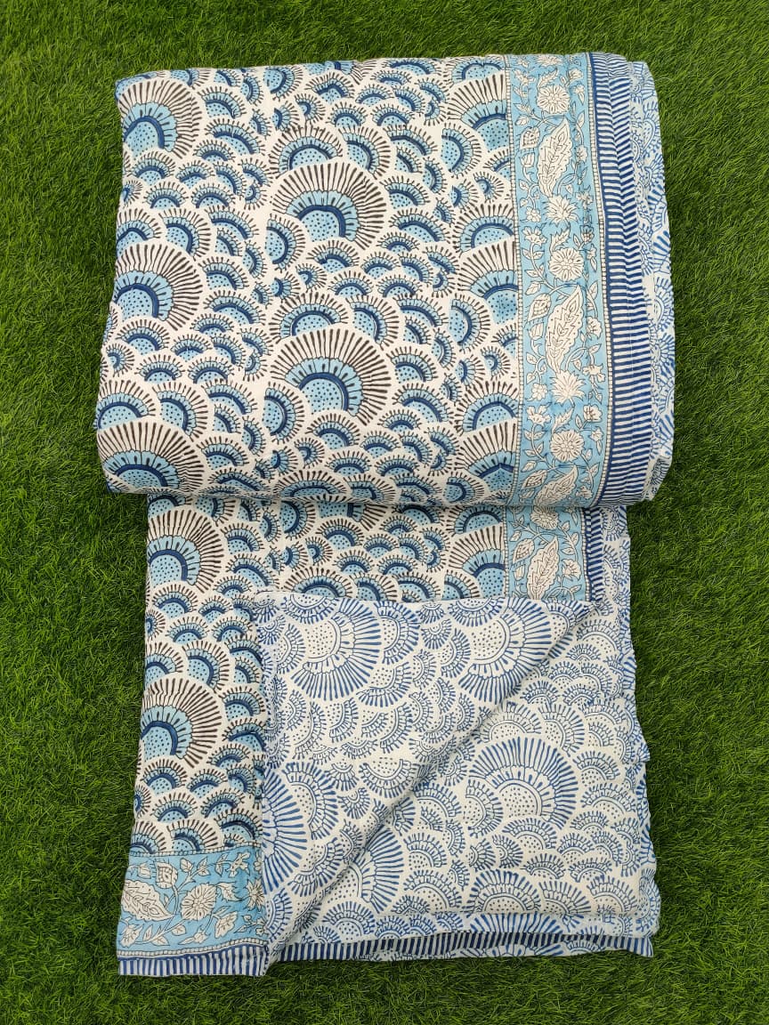 Hand Block Printed Cotton Quilt - 90x108 Inches 