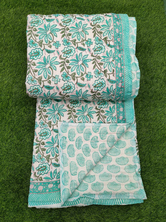 Hand Block Printed Cotton Quilt - 90x108 Inches 
