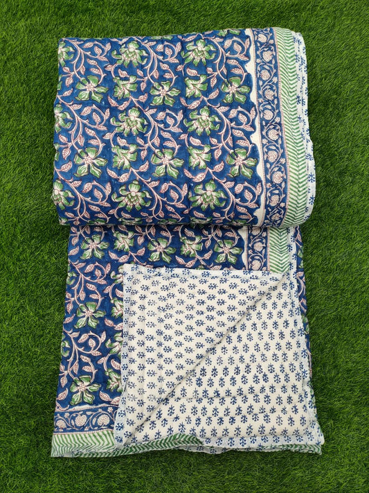 Hand Block Printed Cotton Quilt - 90x108 Inches 
