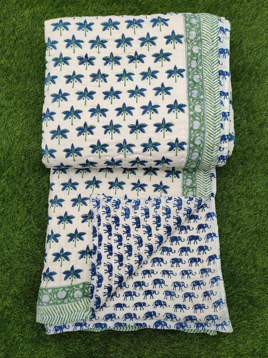 Hand Block Printed Cotton Quilt - 90x108 Inches 