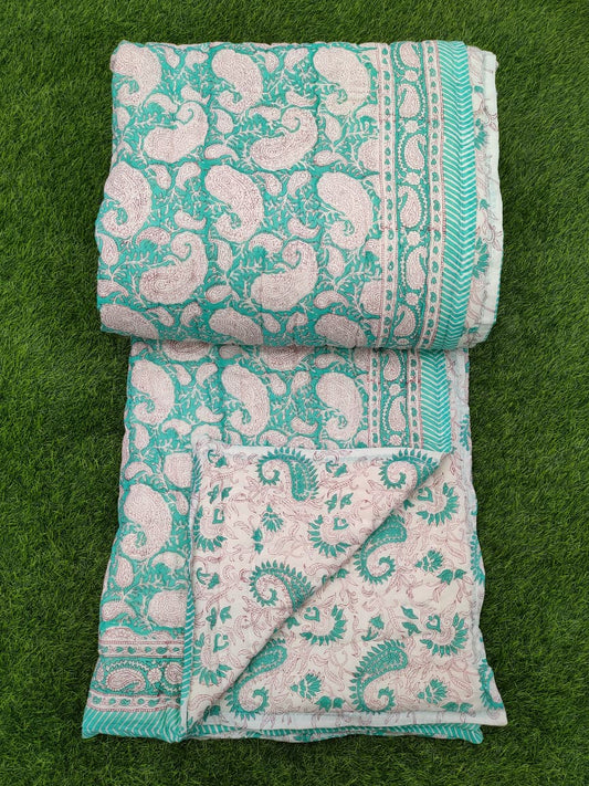 Hand Block Printed Cotton Quilt - 90x108 Inches 