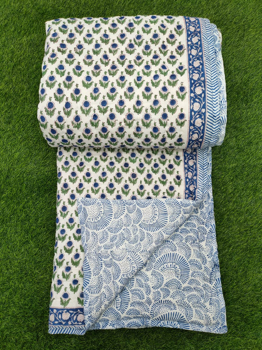 Hand Block Printed Cotton Quilt - 90x108 Inches 