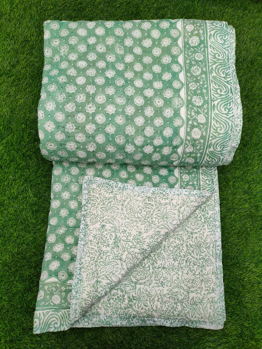 Hand Block Printed Cotton Quilt - 90x108 Inches 