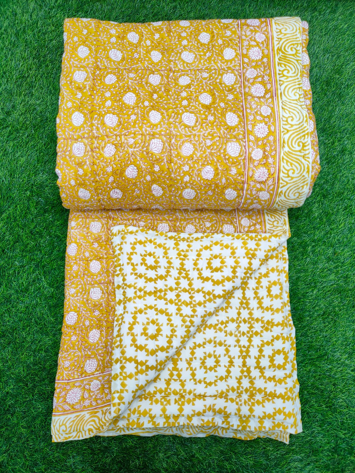 Hand Block Printed Cotton Quilt - 90x108 Inches 
