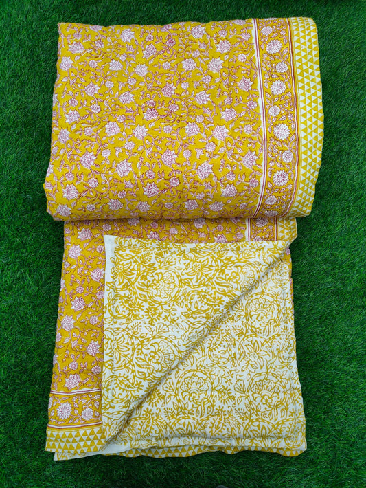 Hand Block Printed Cotton Quilt - 90x108 Inches 
