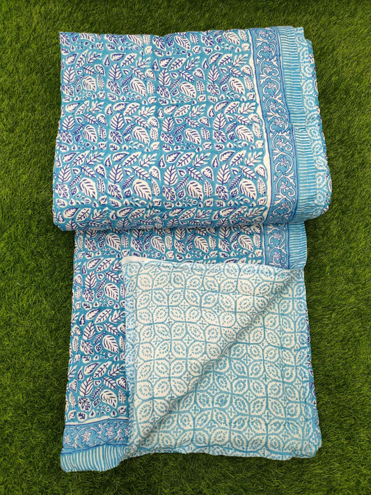 Hand Block Printed Cotton Quilt - 90x108 Inches 