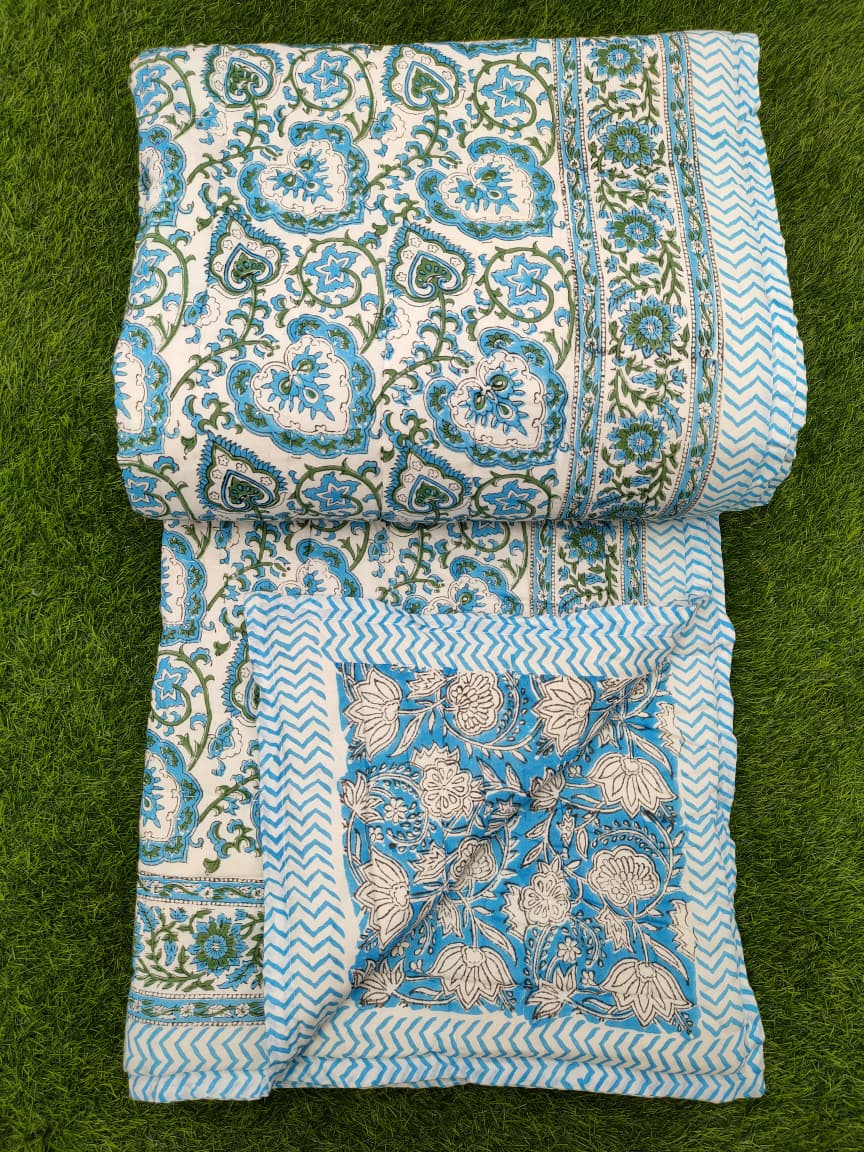 Hand Block Printed Cotton Quilt - 90x108 Inches 
