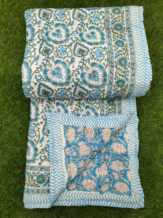 Hand Block Printed Cotton Quilt - 90x108 Inches 