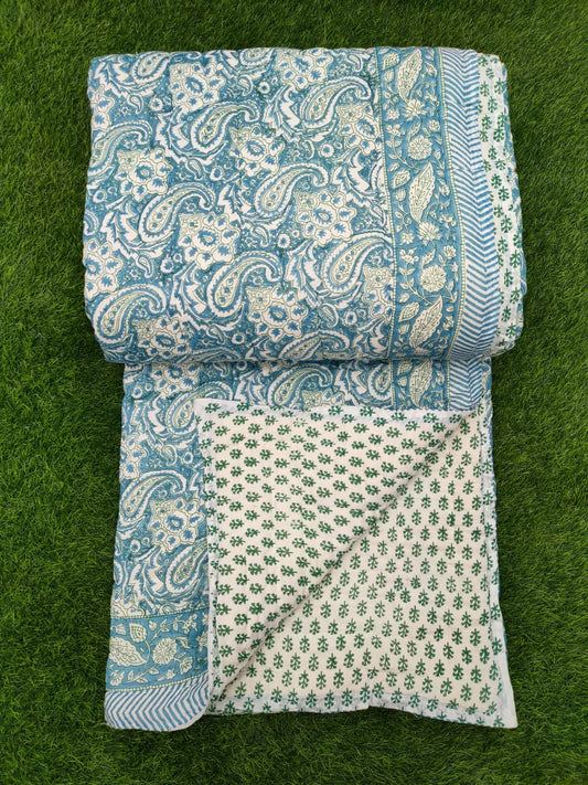 Hand Block Printed Cotton Quilt - 90x108 Inches 