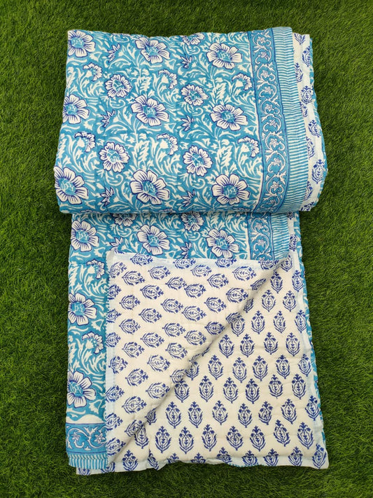 Hand Block Printed Cotton Quilt - 90x108 Inches 