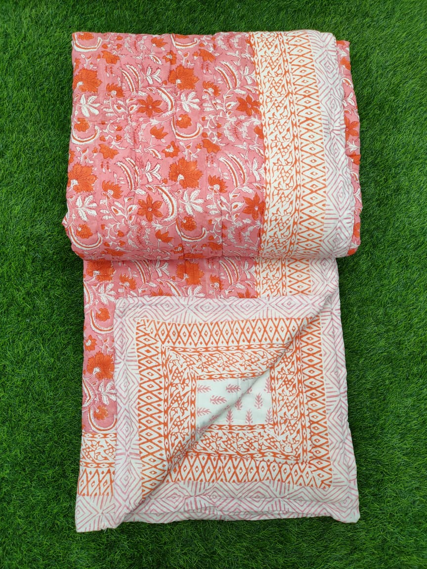 Hand Block Printed Cotton Quilt - 90x108 Inches 