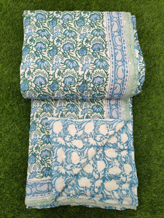 Hand Block Printed Cotton Quilt - 90x108 Inches 