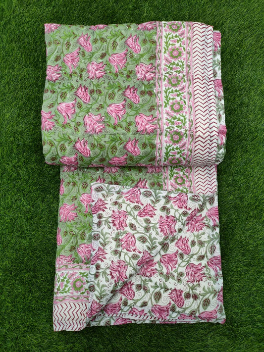 Hand Block Printed Cotton Quilt - 90x108 Inches 