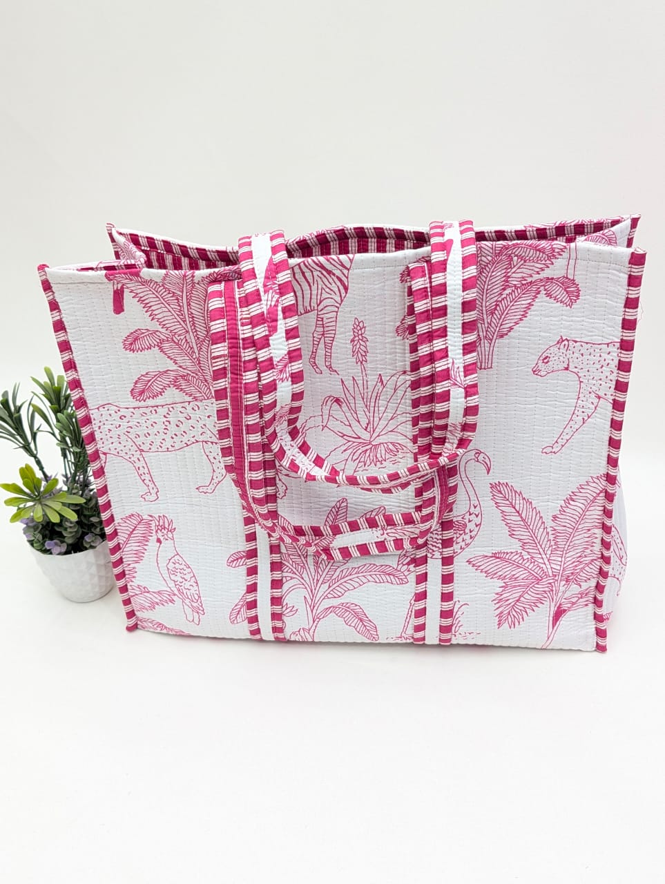 Quilted Tote Bag without zip - 17x18x 6 inches