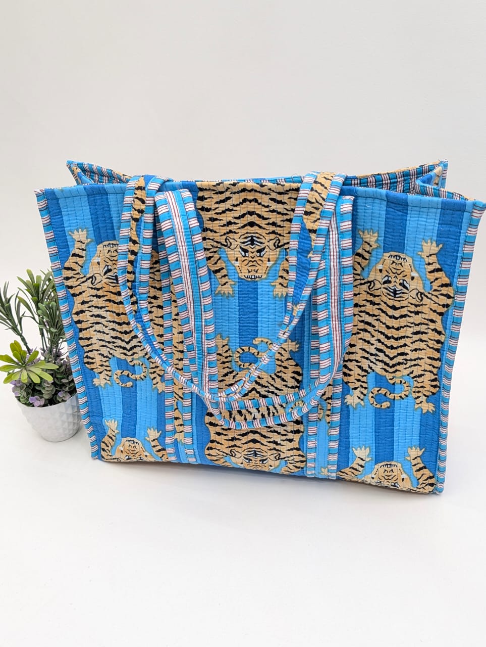 Quilted Tote Bag without zip - 17x18x 6 inches