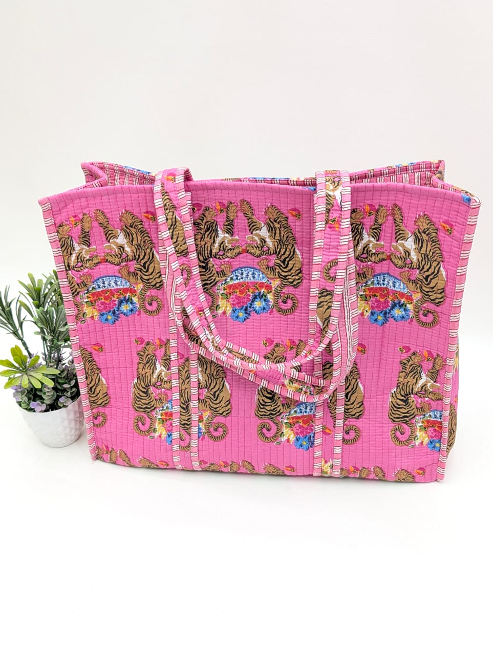 Quilted Tote Bag without zip - 17x18x 6 inches