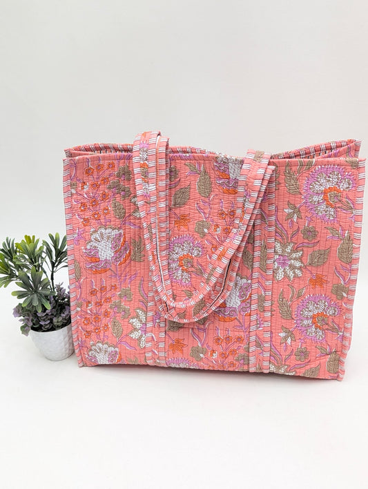 Quilted Tote Bag without zip - 17x18x 6 inches