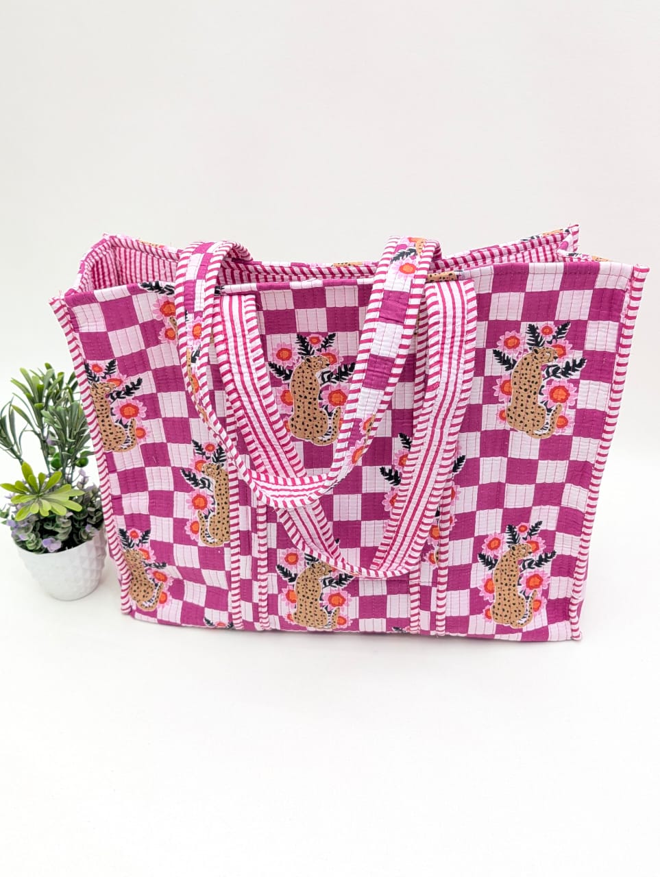 Quilted Tote Bag without zip - 17x18x 6 inches