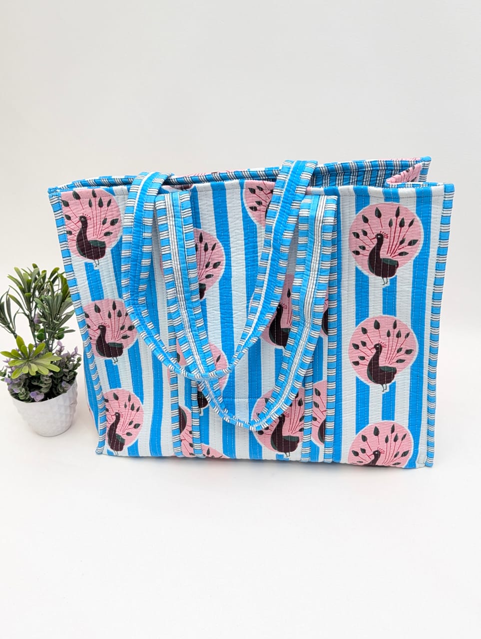 Quilted Tote Bag without zip - 17x18x 6 inches
