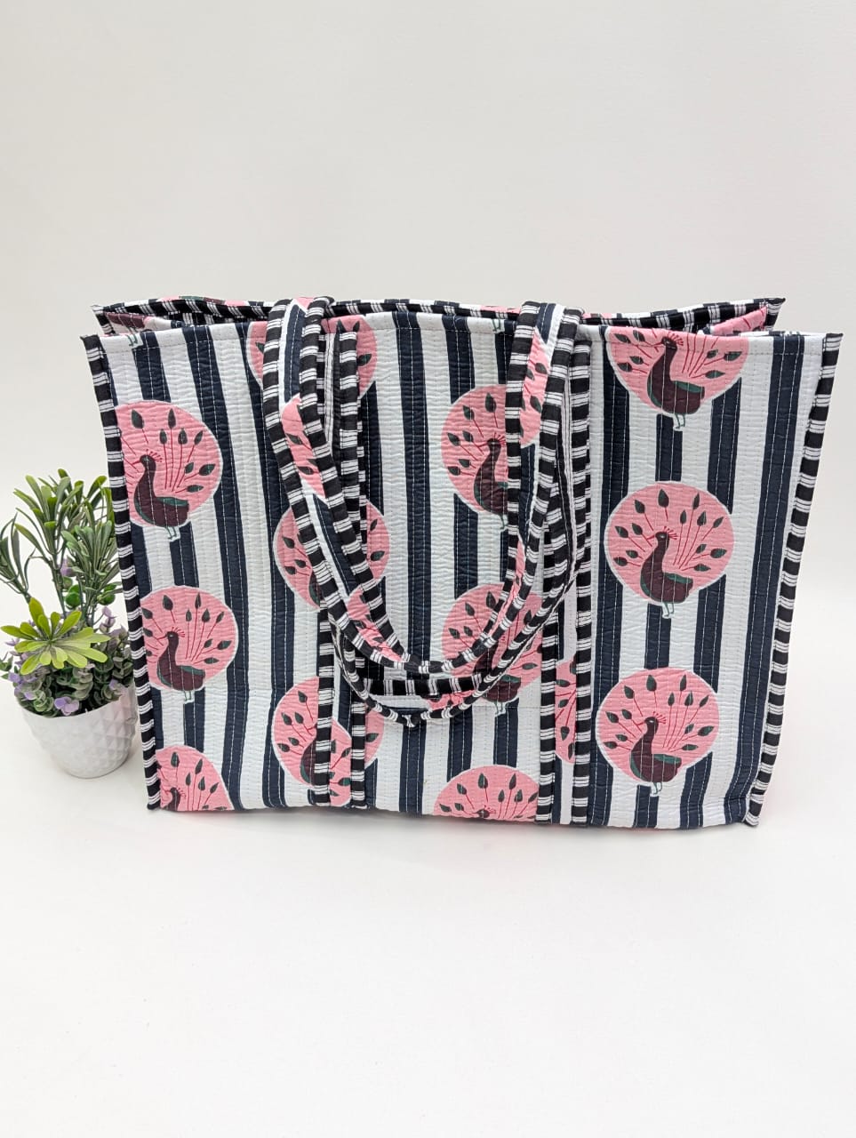Quilted Tote Bag without zip - 17x18x 6 inches