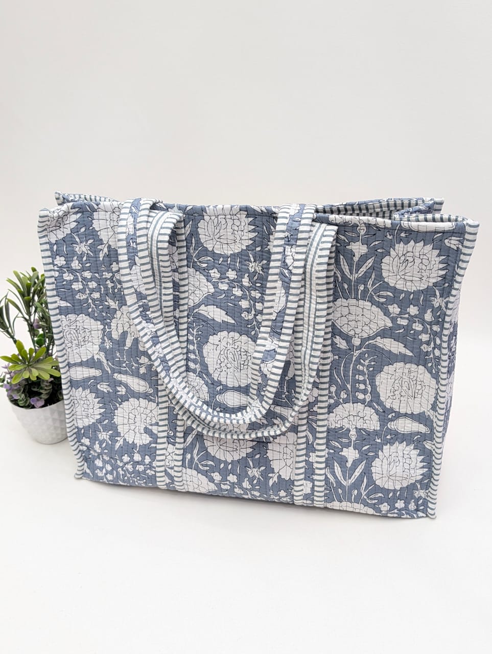 Quilted Tote Bag without zip - 17x18x 6 inches