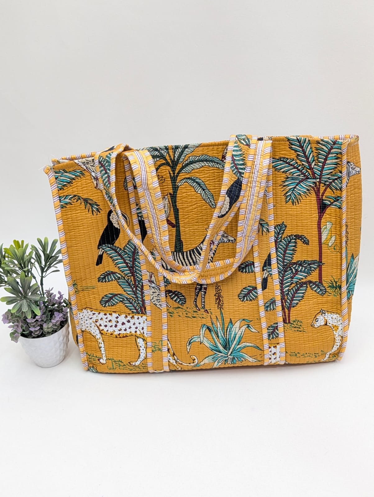 Quilted Tote Bag without zip - 17x18x 6 inches