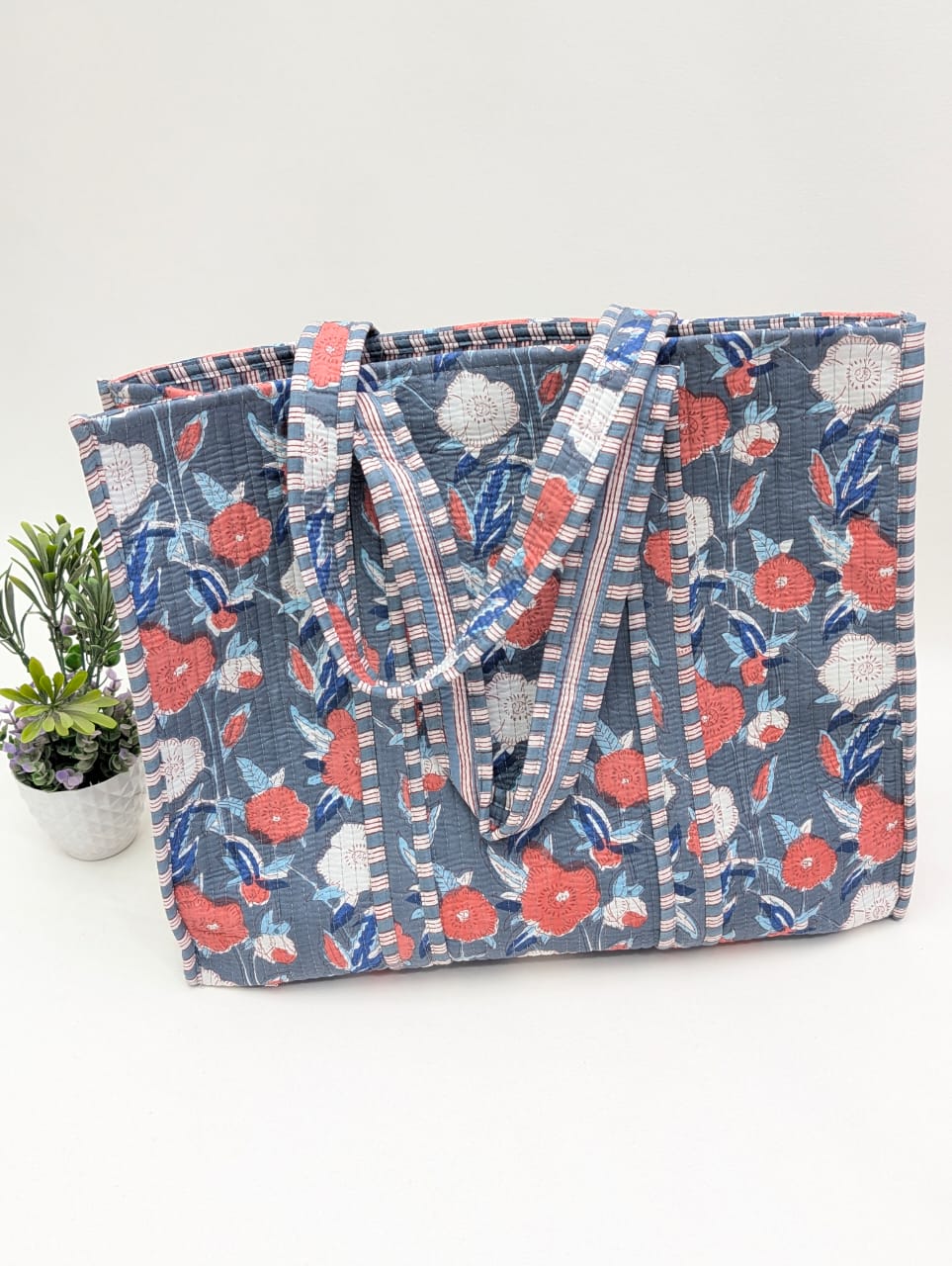 Quilted Tote Bag without zip - 17x18x 6 inches