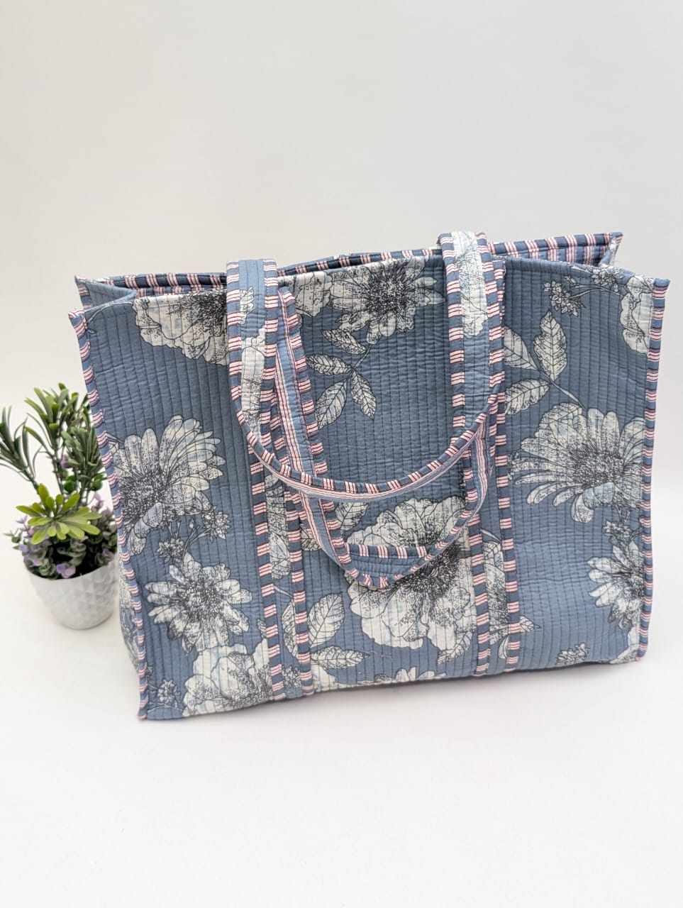 Quilted Tote Bag without zip - 17x18x 6 inches