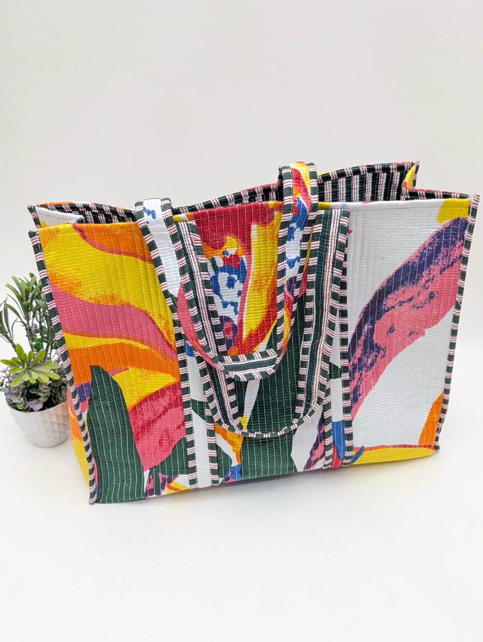 Quilted Tote Bag without zip - 17x18x 6 inches