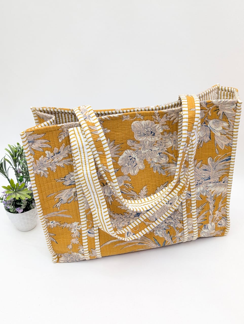Quilted Tote Bag without zip - 17x18x 6 inches