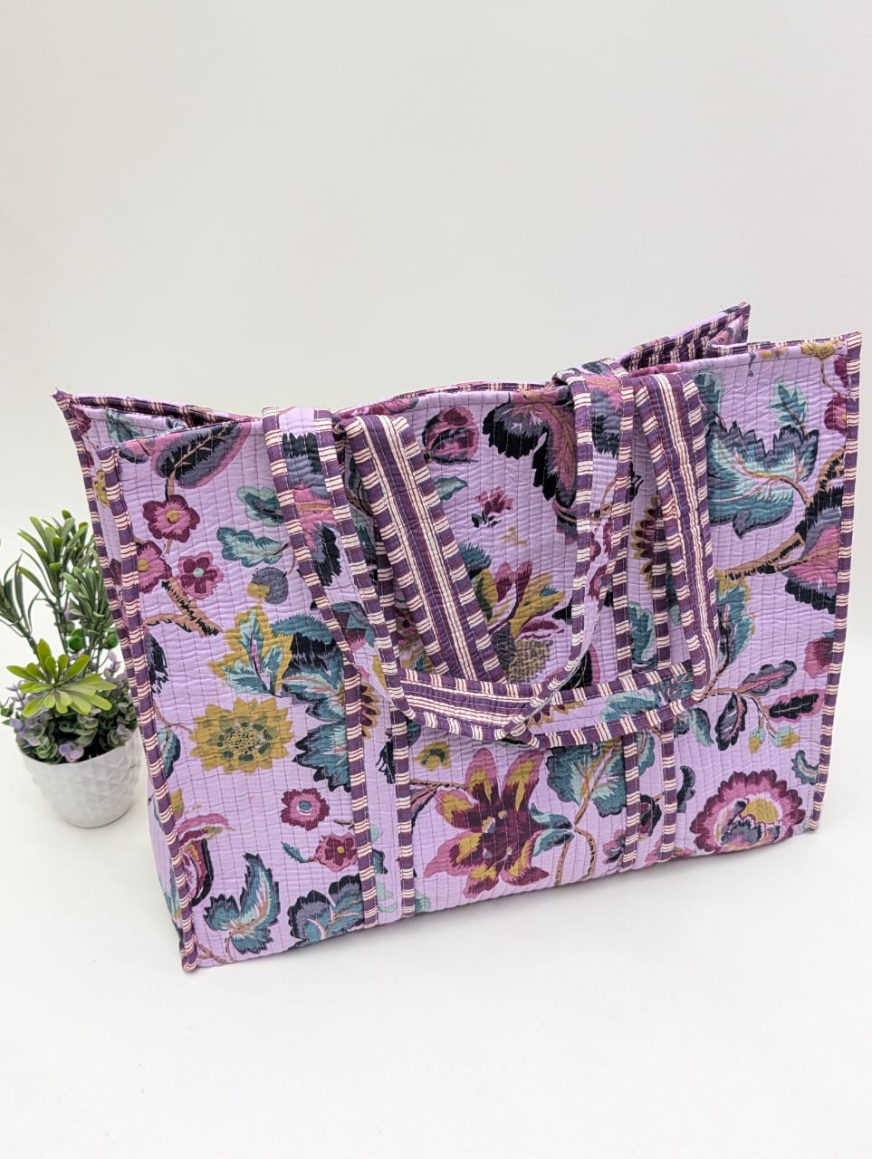 Quilted Tote Bag without zip - 17x18x 6 inches
