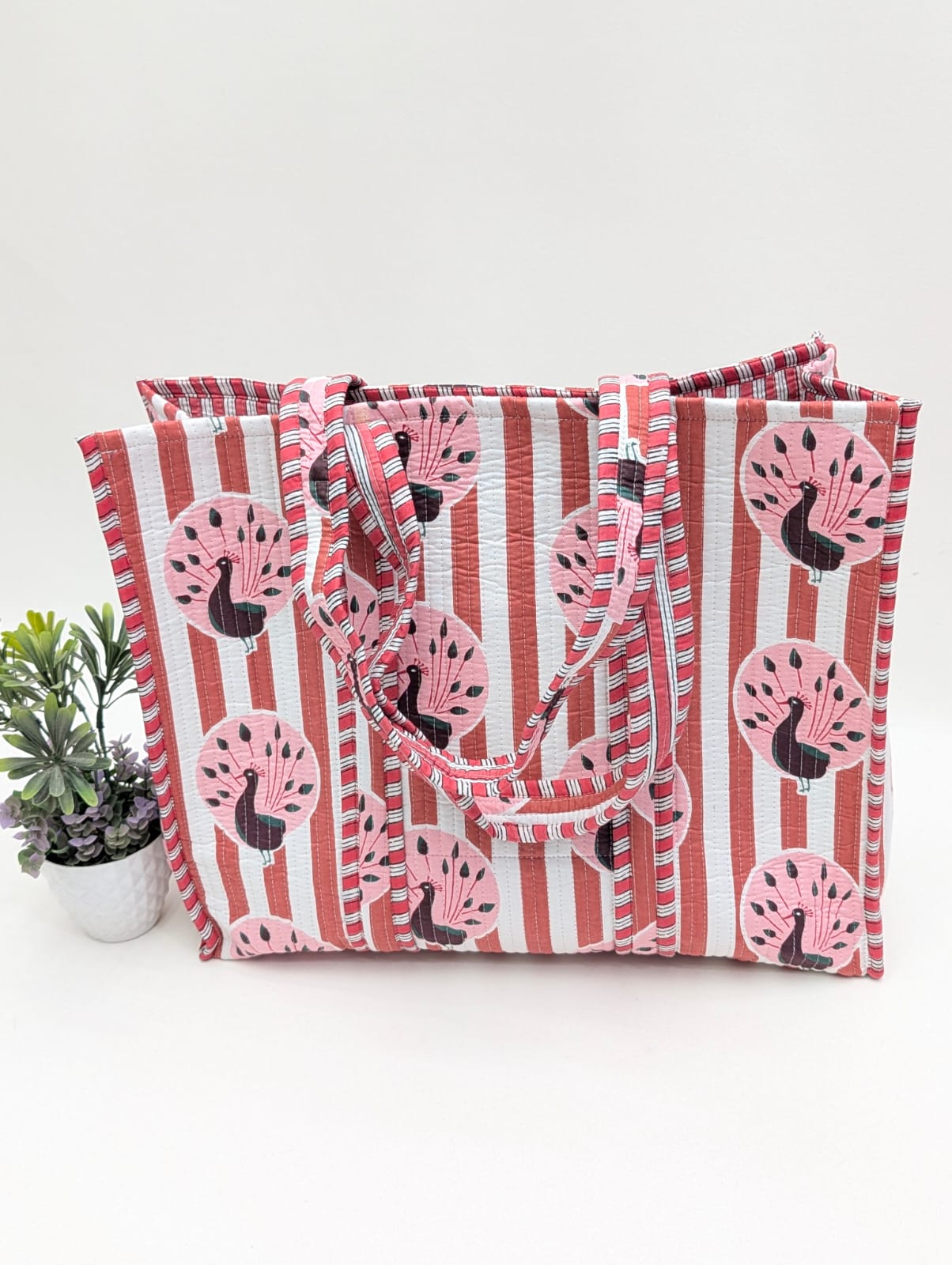 Quilted Tote Bag without zip - 17x18x 6 inches