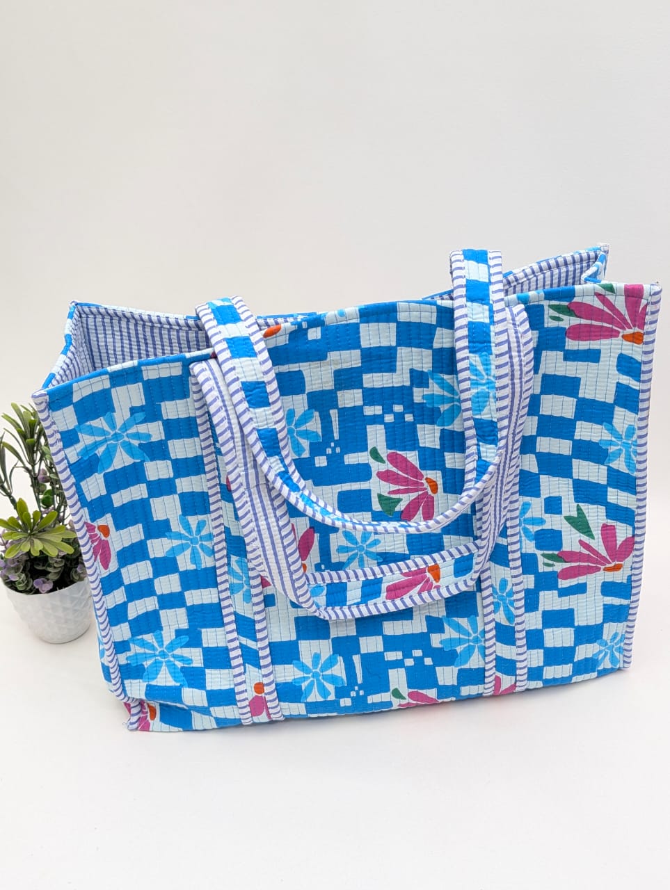 Quilted Tote Bag without zip - 17x18x 6 inches