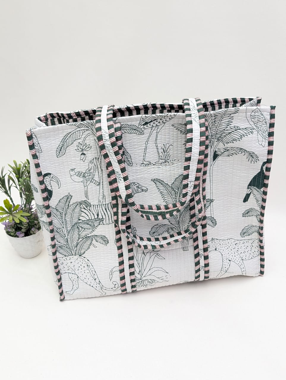 Quilted Tote Bag without zip - 17x18x 6 inches