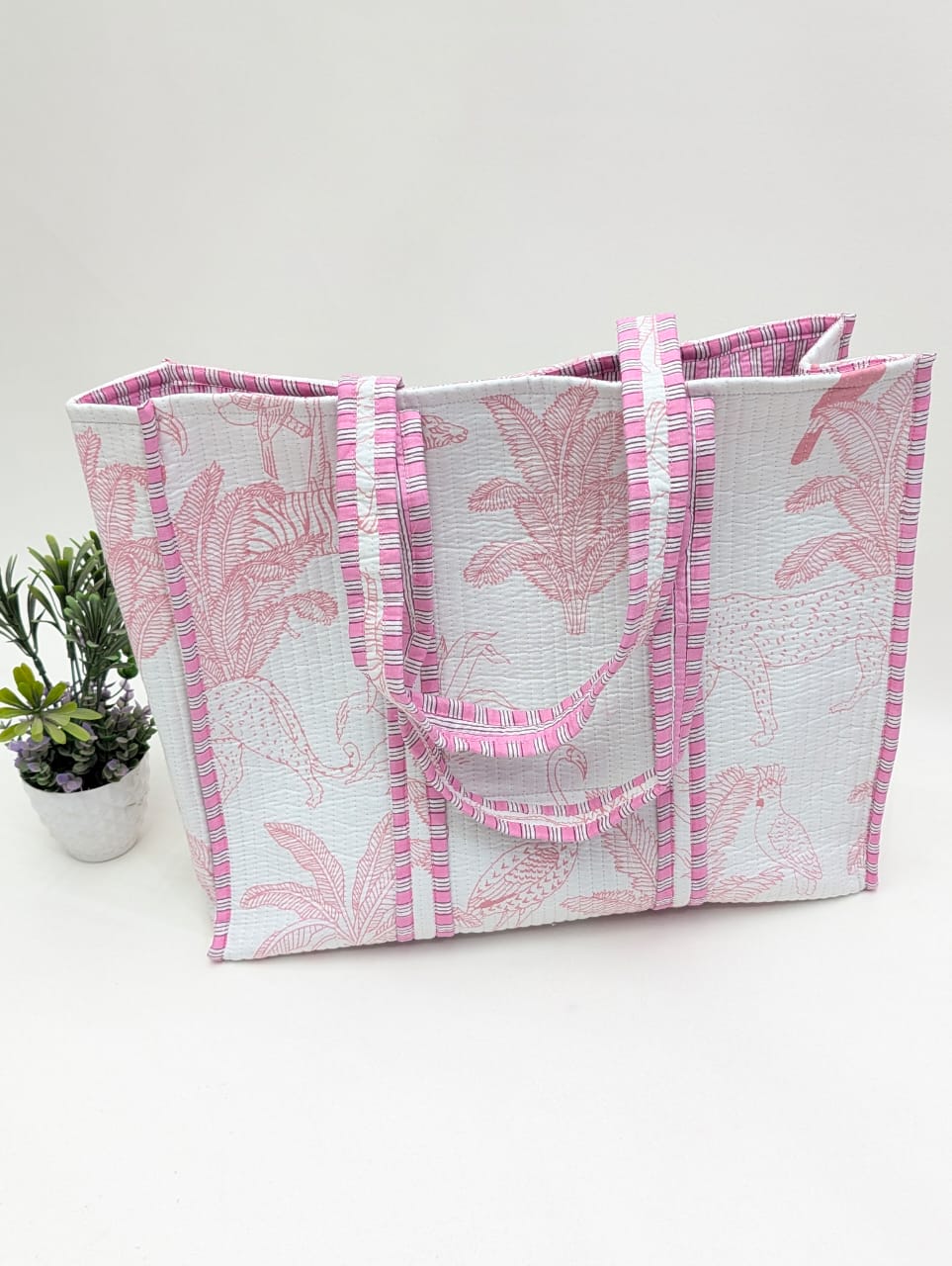 Quilted Tote Bag without zip - 17x18x 6 inches