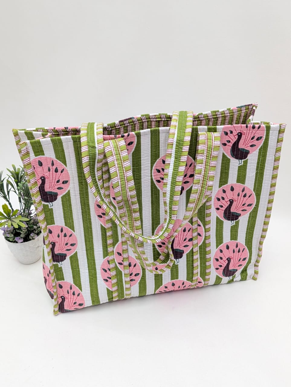 Quilted Tote Bag without zip - 17x18x 6 inches