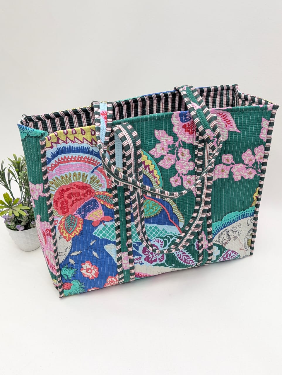Quilted Tote Bag without zip - 17x18x 6 inches