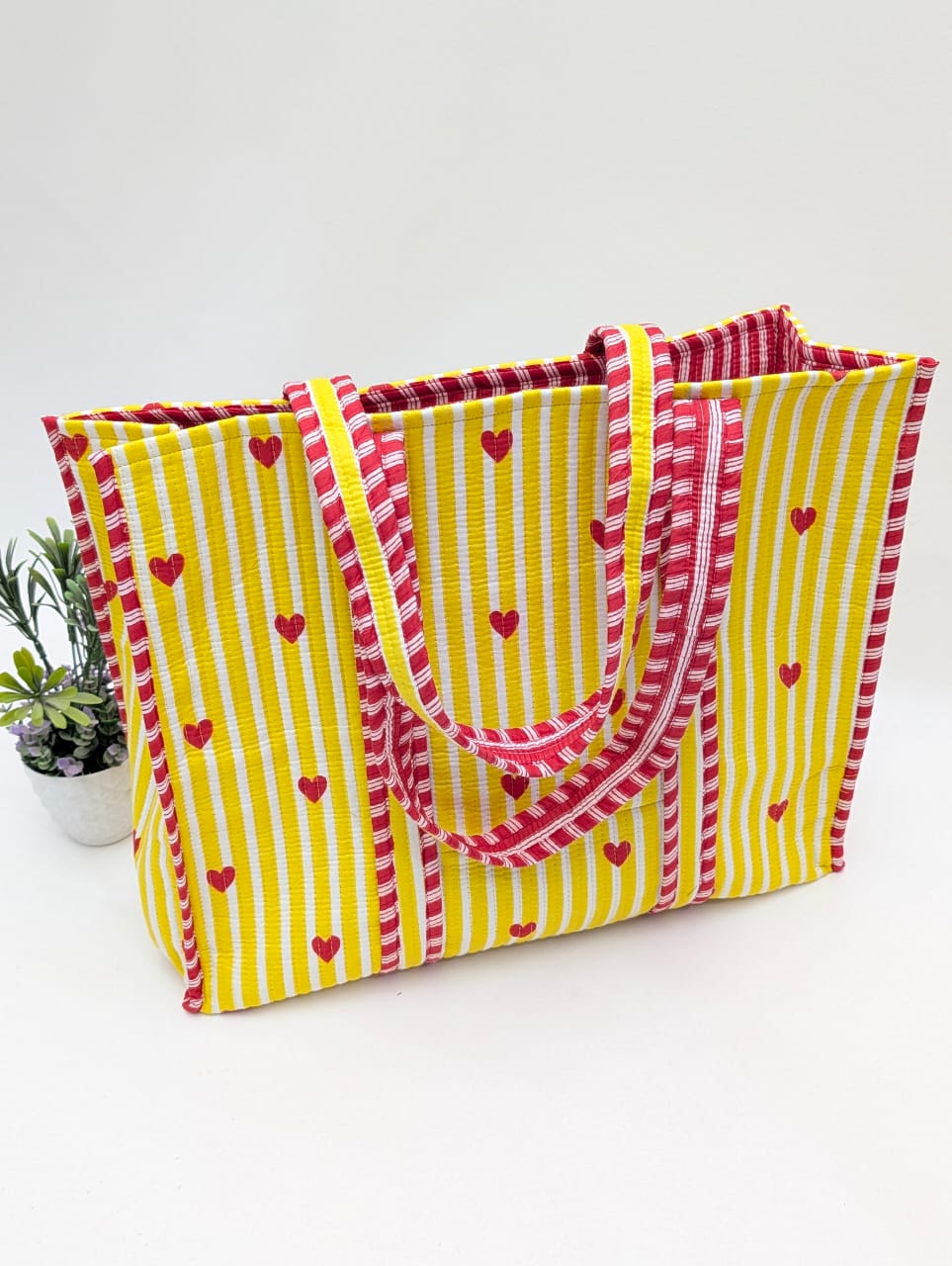 Quilted Tote Bag without zip - 17x18x 6 inches
