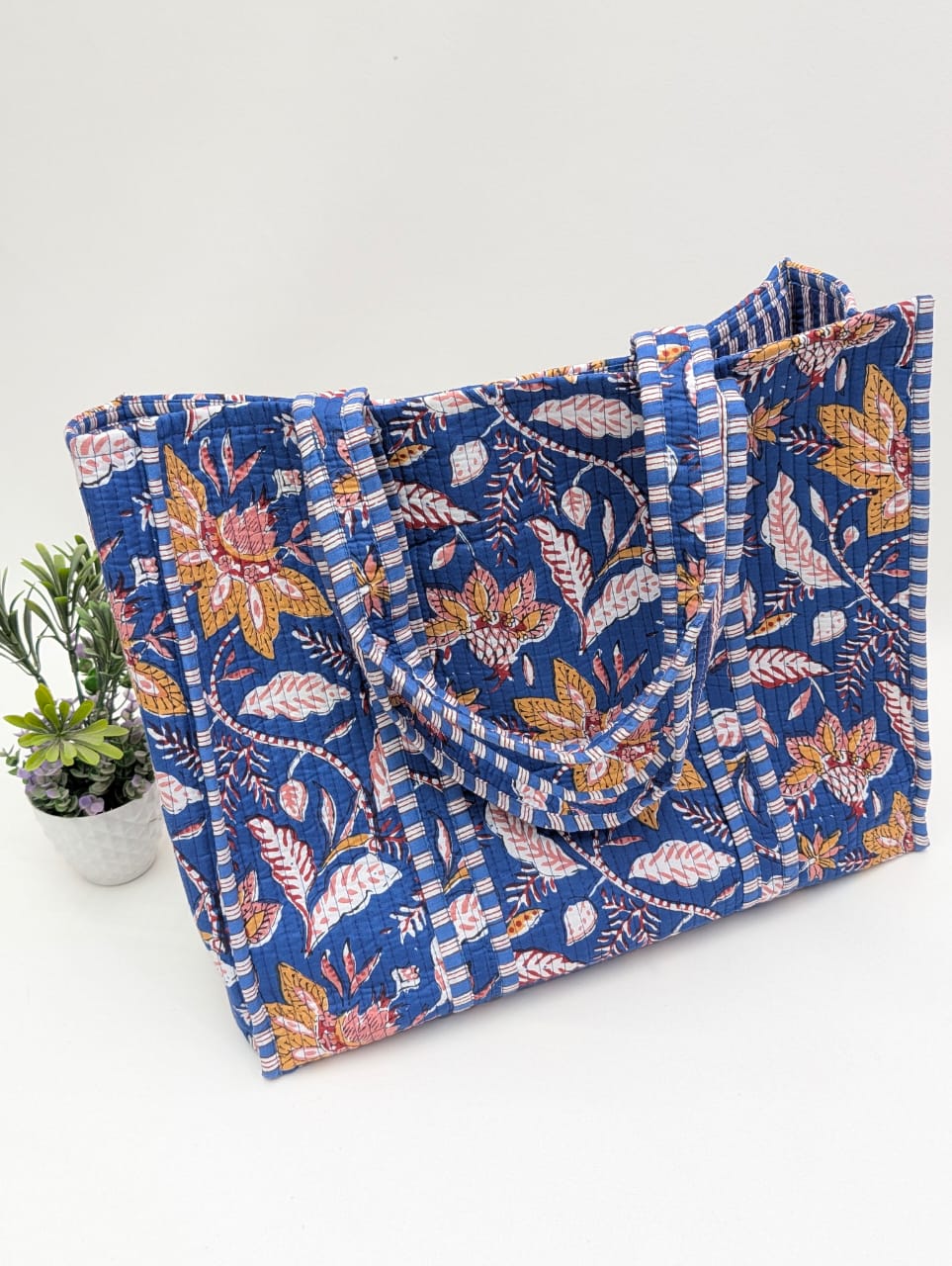 Quilted Tote Bag without zip - 17x18x 6 inches