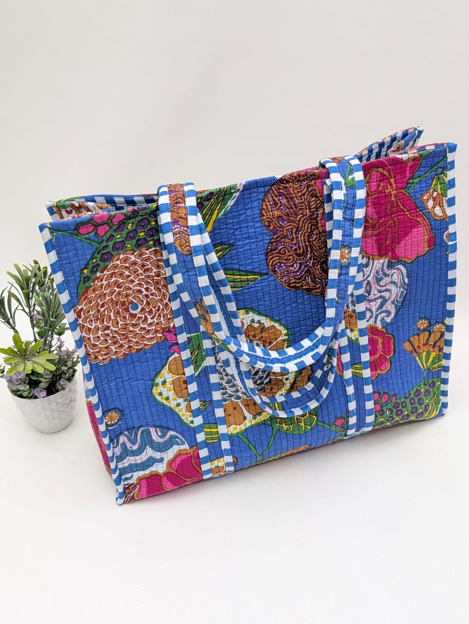 Quilted Tote Bag without zip - 17x18x 6 inches