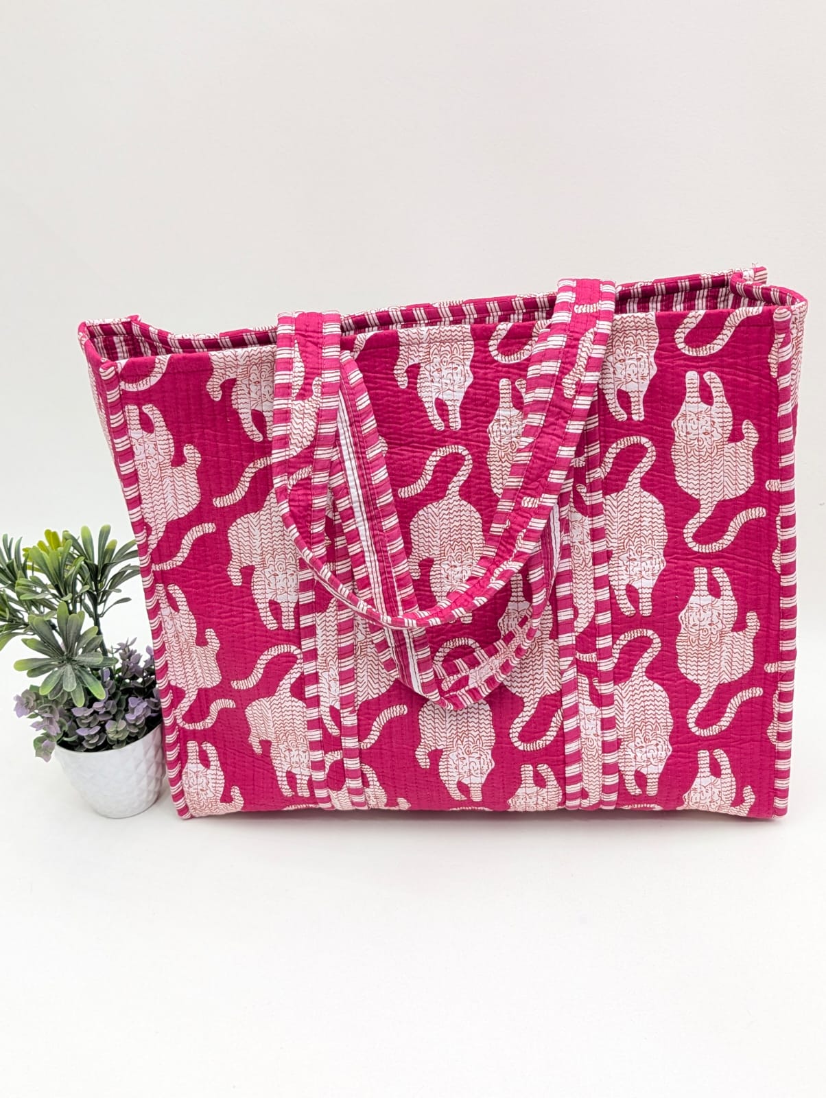 Quilted Tote Bag without zip - 17x18x 6 inches