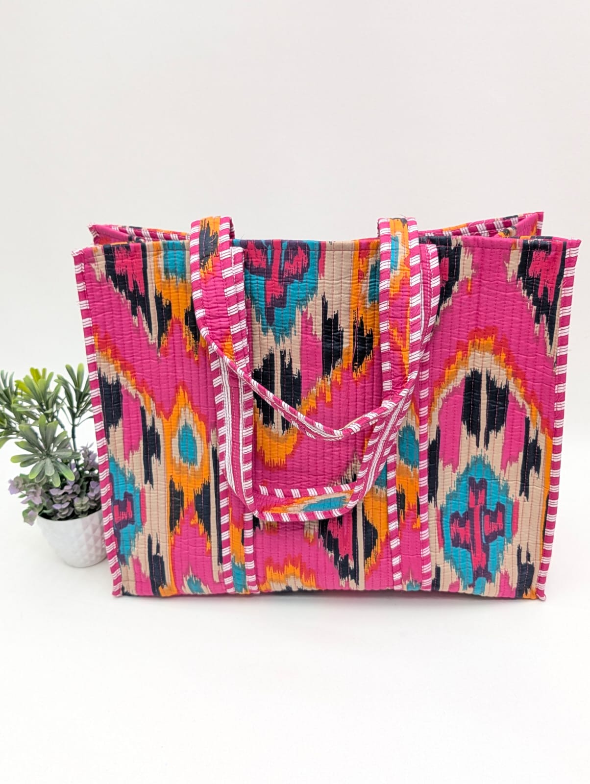 Quilted Tote Bag without zip - 17x18x 6 inches