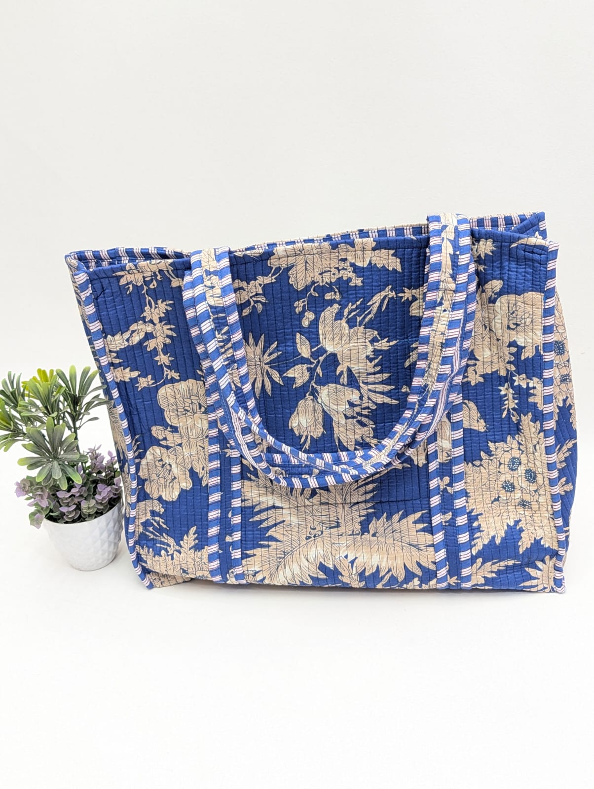 Quilted Tote Bag without zip - 17x18x 6 inches