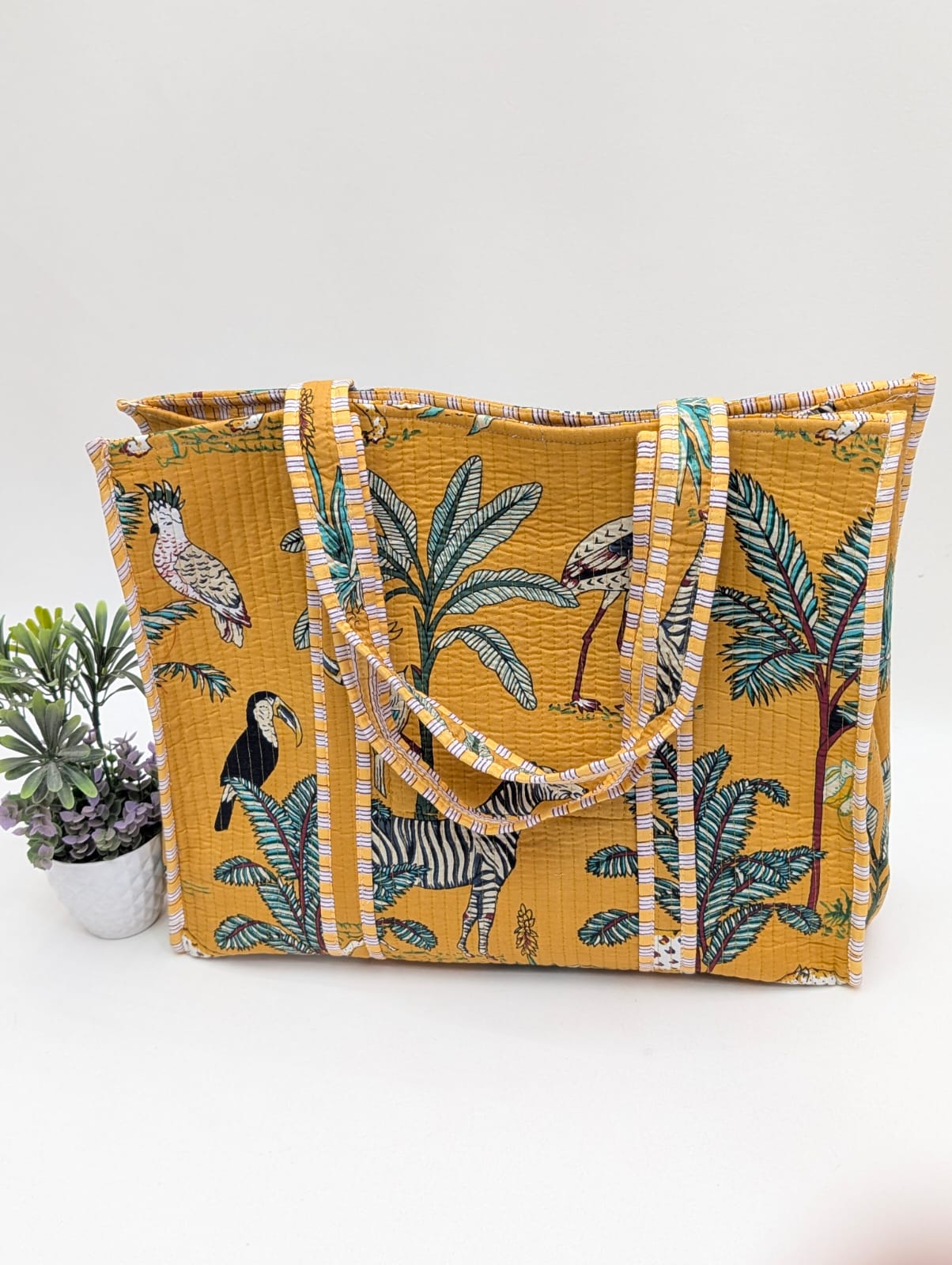 Quilted Tote Bag without zip - 17x18x 6 inches