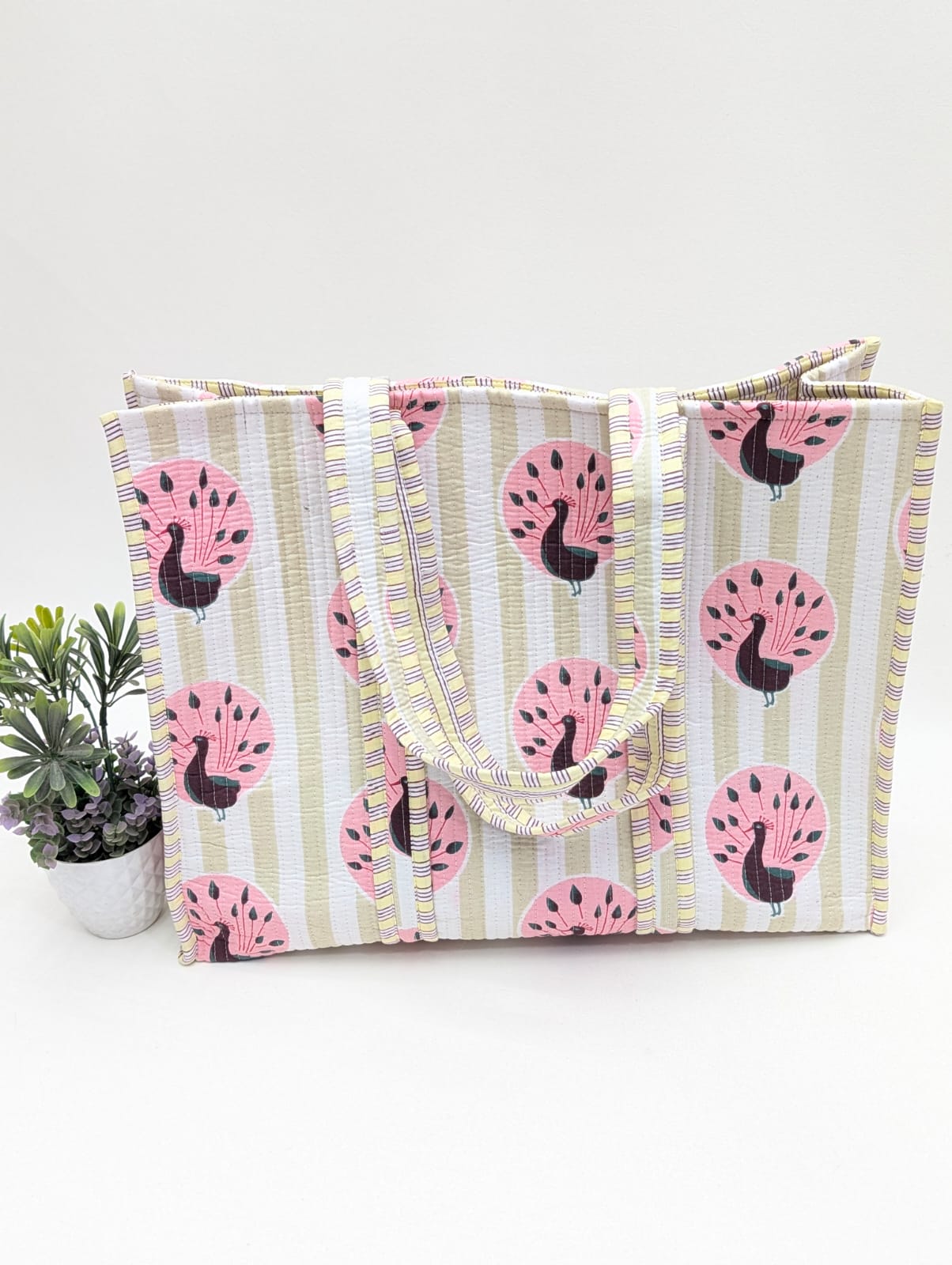 Quilted Tote Bag without zip - 17x18x 6 inches