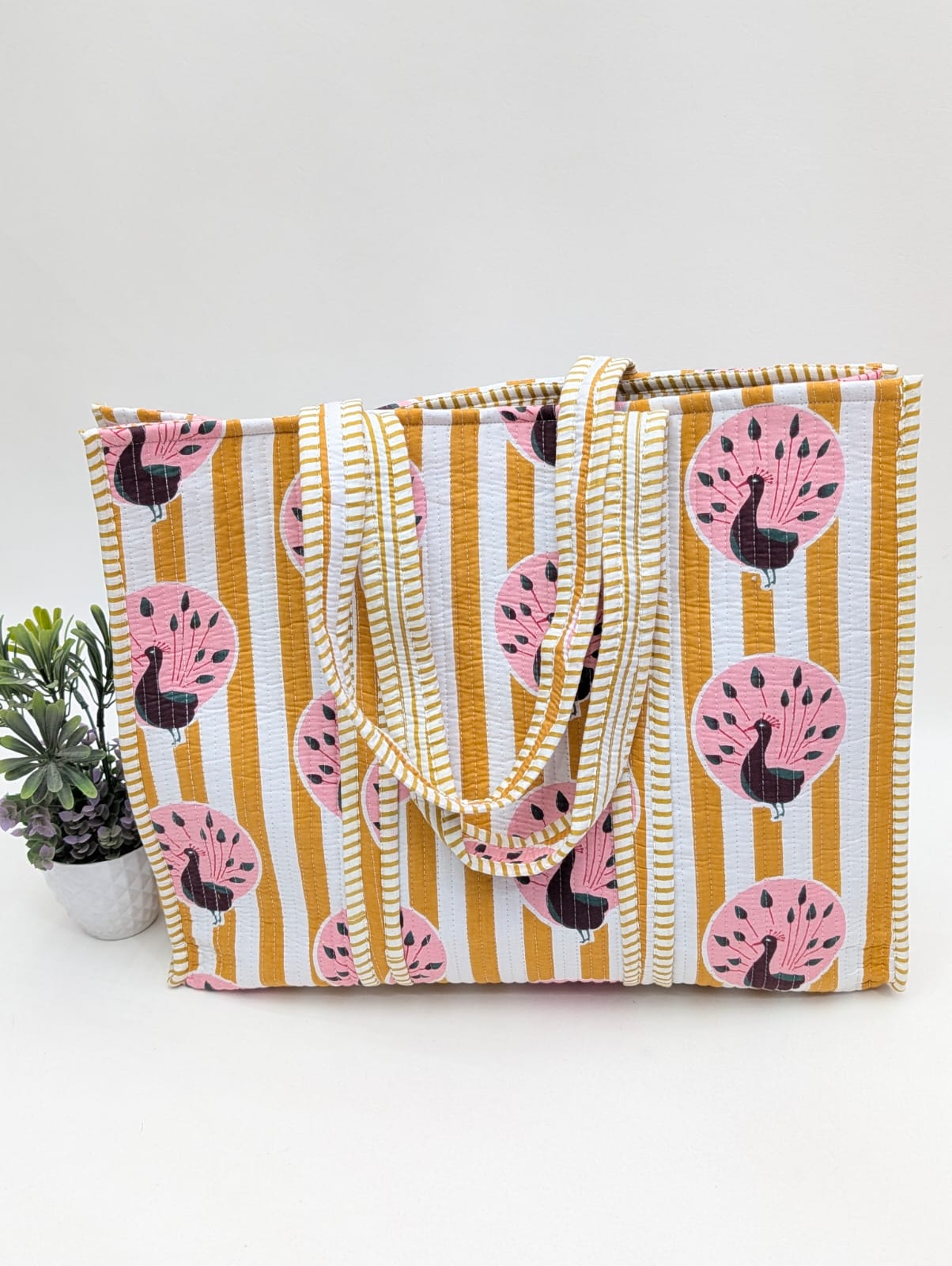 Quilted Tote Bag without zip - 17x18x 6 inches